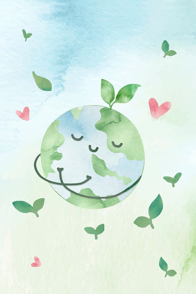 Environment conservation watercolor background vector with cute globe illustration