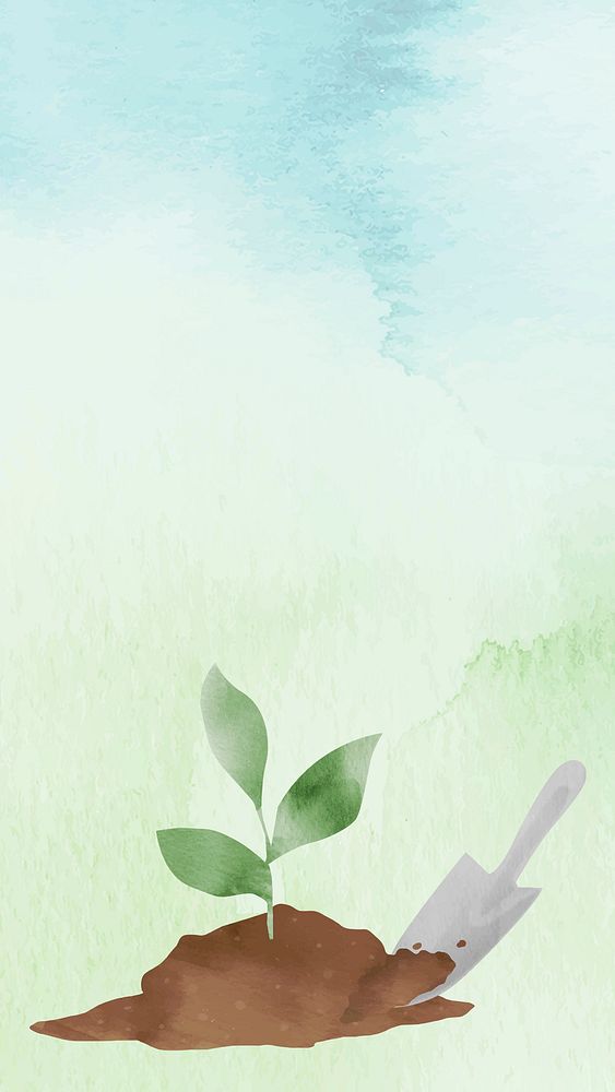 Planting tree watercolor background vector nature conservation illustration