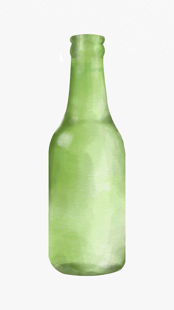 Glass bottle in green vector watercolor design element