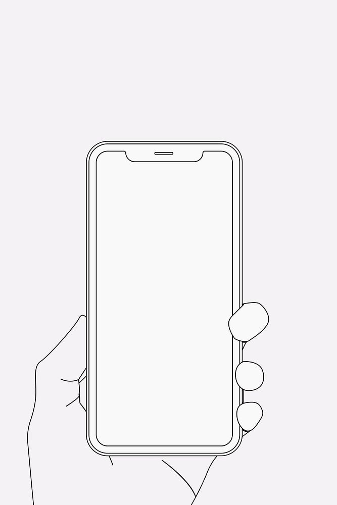 Smartphone outline, blank screen, held by hand, digital device illustration