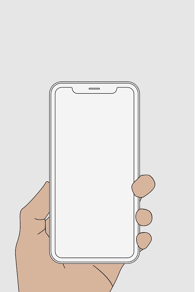 White mobile phone, blank screen held by hand, digital device illustration