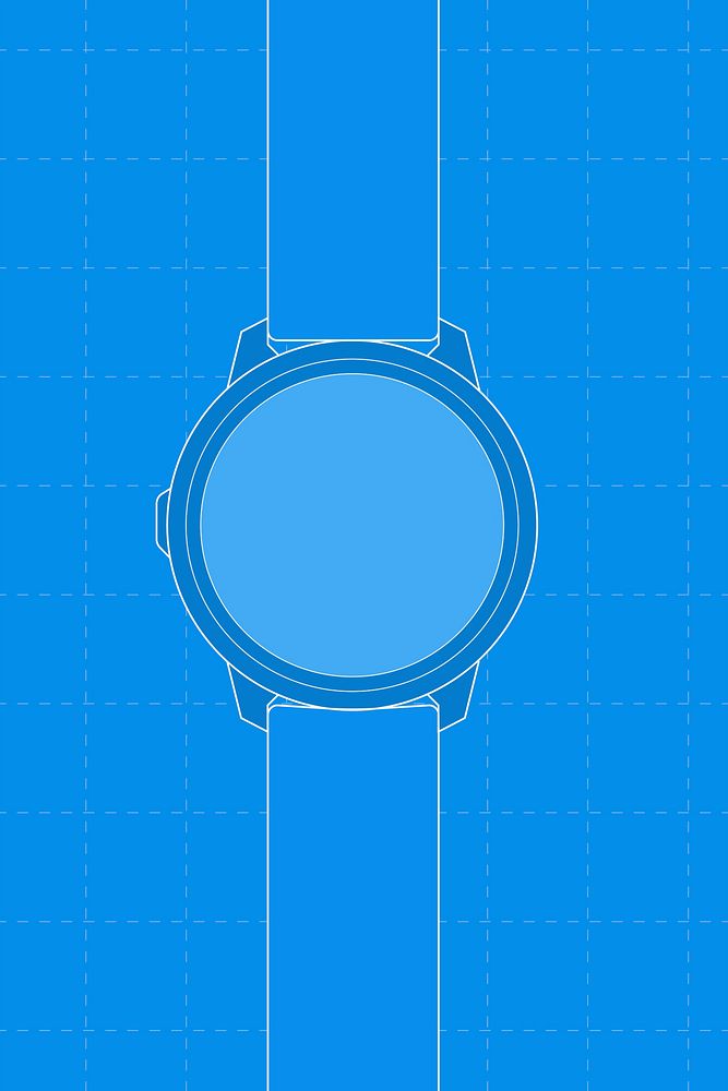 Blue smartwatch, blank round screen, health tracker device illustration