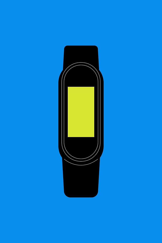 Black smartwatch, blank rectangle green screen, health tracker device illustration
