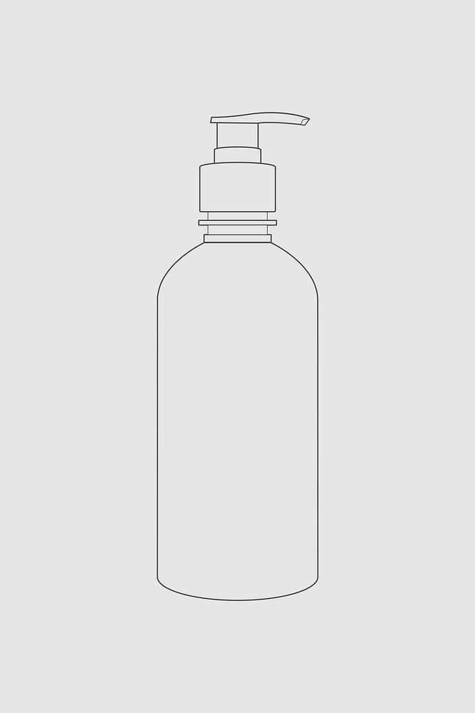 Skincare pump bottle outline, beauty product packaging illustration