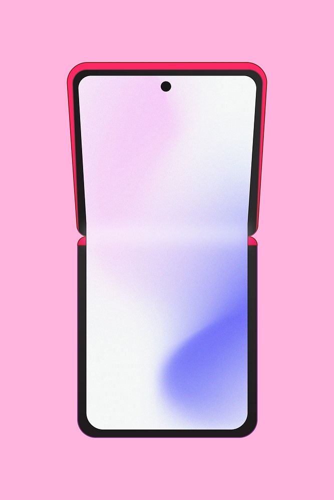 Pink foldable phone, blank screen, flip phone illustration