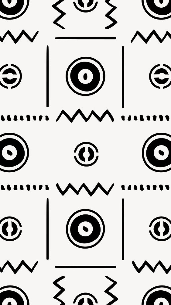 Aesthetic phone wallpaper, tribal aztec pattern design, black and white geometric style