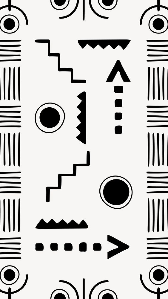 Ethnic iPhone wallpaper, aesthetic aztec design, black and white geometric style