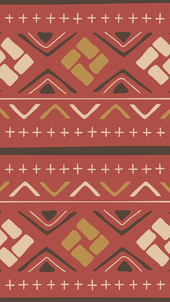 Red mobile wallpaper, aesthetic ethnic aztec geometric pattern