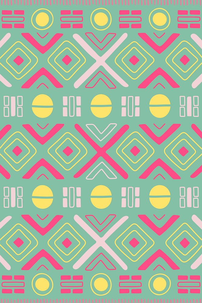 Ethnic pattern background, green geometric design