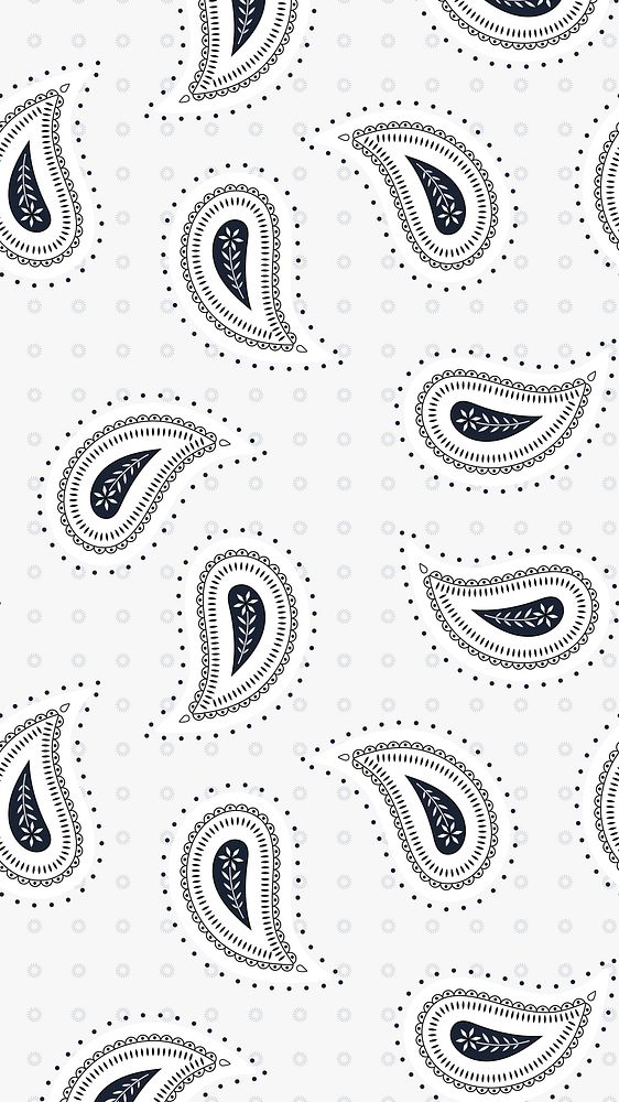 White Indian paisley mobile wallpaper, traditional pattern background vector