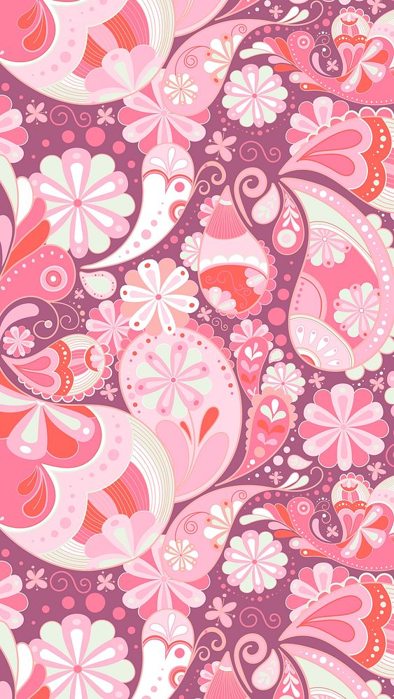 Pink mandala paisley phone wallpaper, cute decorative pattern