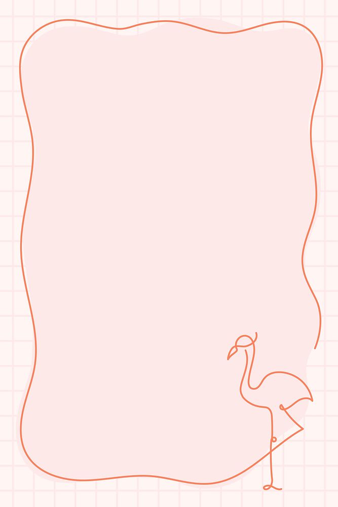 Cute flamingo frame, pink background line art design