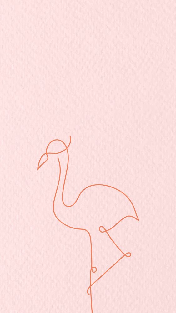 Pink flamingo phone wallpaper, line art animal design