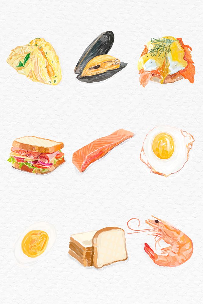 Hand drawn food vector watercolor set