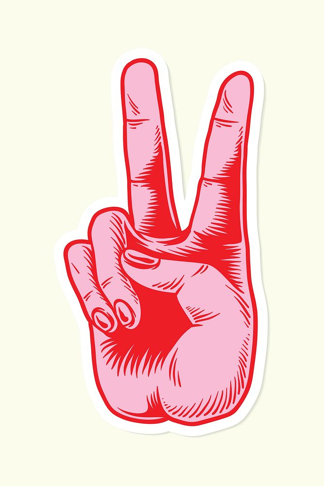 Red hand peace sign sticker design resource vector