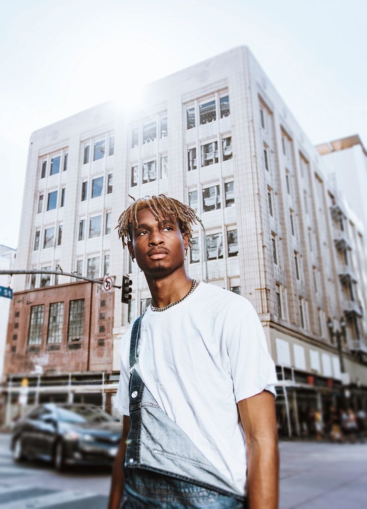 Dreadlocks man, street fashion portrait in downtown LA