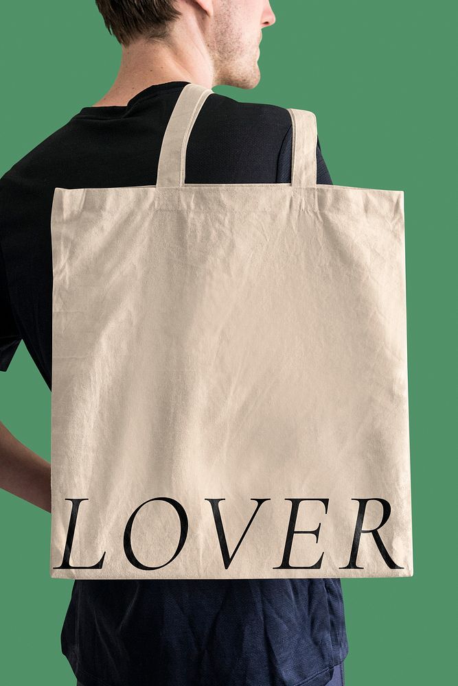 Editable tote bag mockup, male model design psd