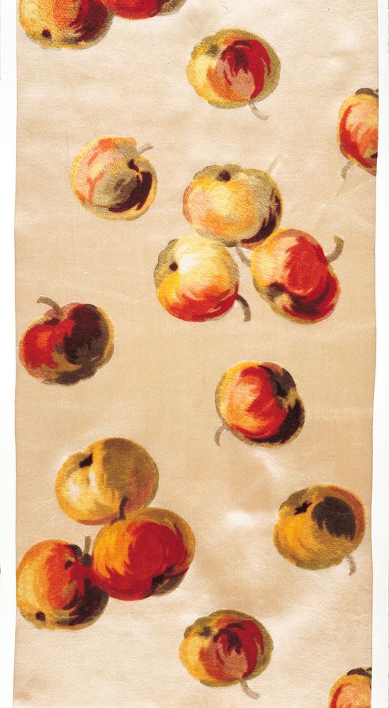 silk ribbon printed with images of peaches; velours au sabré. Original from the Minneapolis Institute of Art.