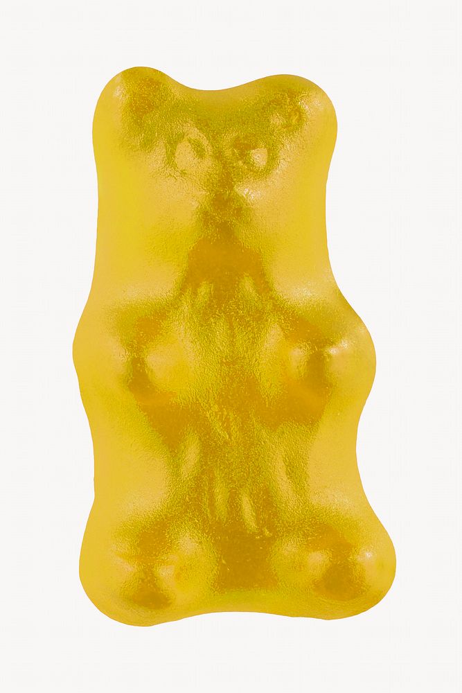 Yellow gummy bear, isolated food image