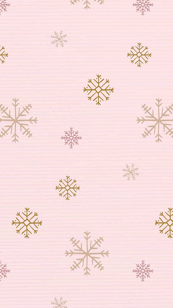 Winter snowflake phone wallpaper, Christmas pattern in cute pink design