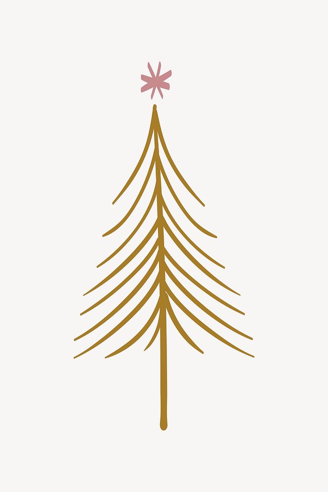 Cute Christmas tree sticker, hand drawn doodle in brown vector