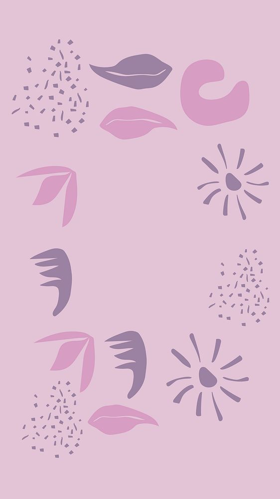 Botanical doodle frame iPhone wallpaper, purple design vector