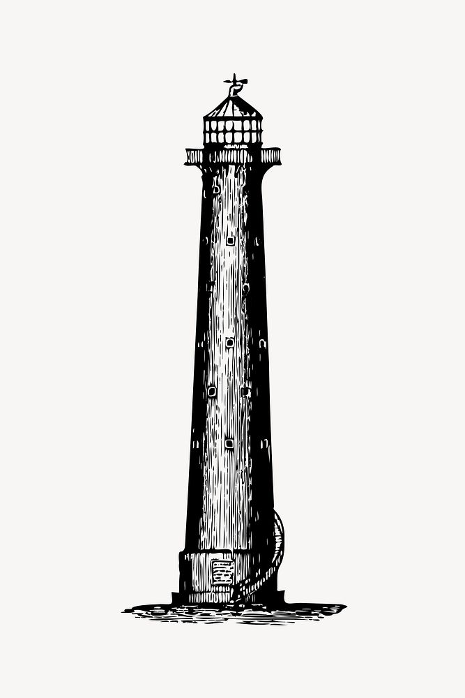 Vintage lighthouse, black illustration, design element vector