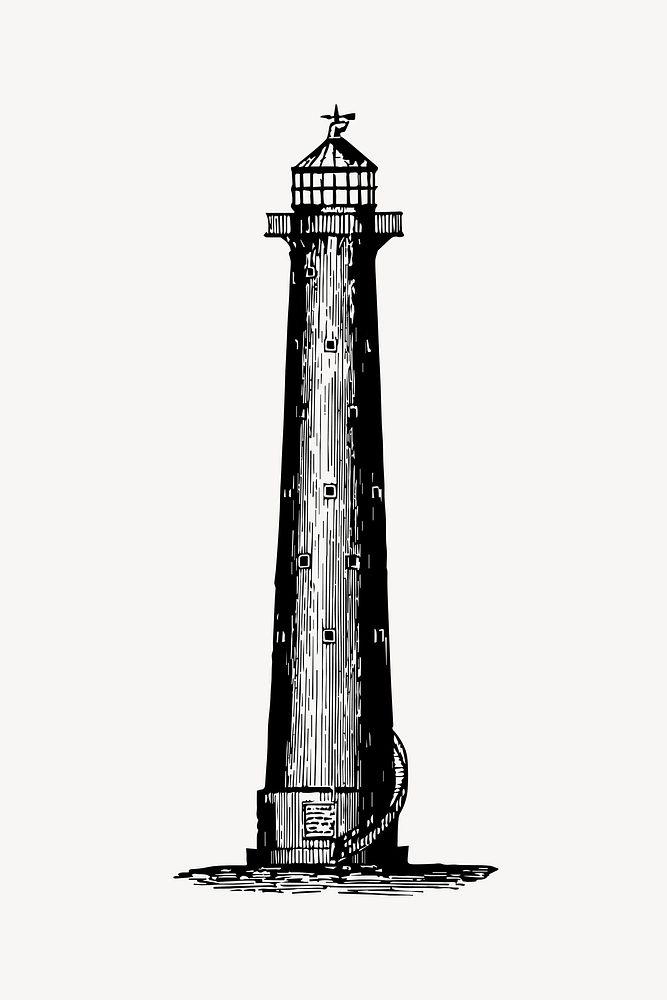 Vintage lighthouse, black illustration on off white background