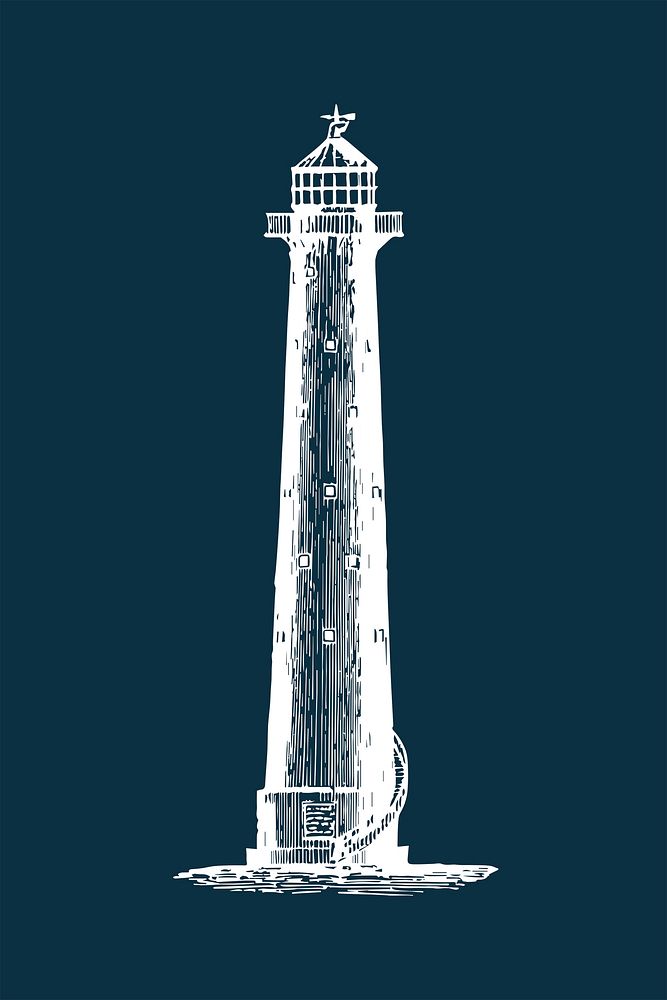 Vintage lighthouse, black illustration, design element psd