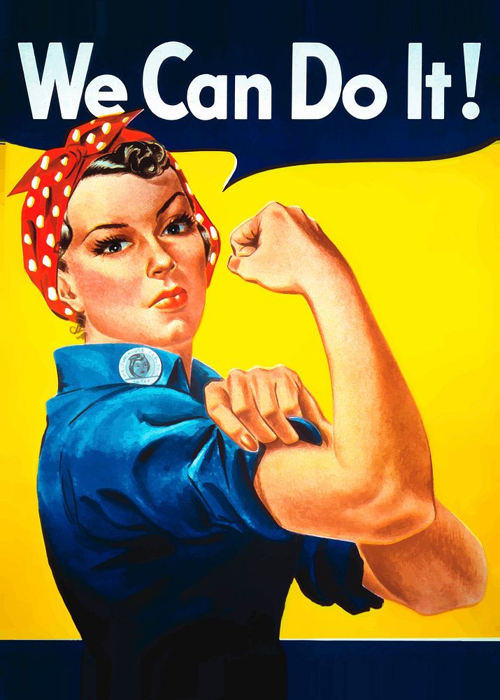 J. Howard Miller's "We Can Do It!" poster collage element vector. Free public domain CC0 image.