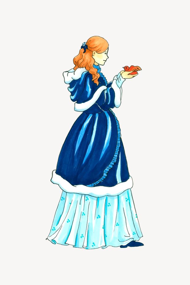 Blue princess clipart, illustration. Free public domain CC0 image.