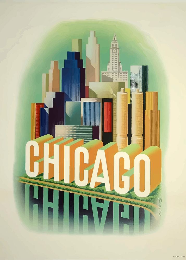 Chicago poster collage element psd. Free public domain CC0 image.