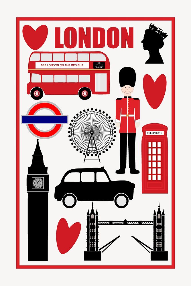London  collage element vector. Free public domain CC0 image.
