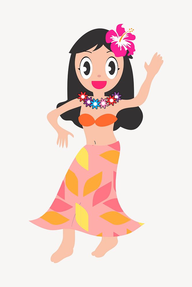 Hawaiian girl illustration. Free public domain CC0 image.