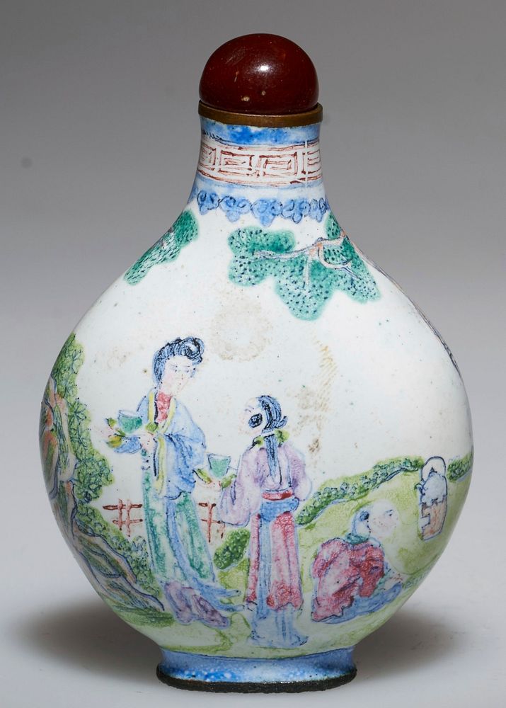 tortoise top; hand-painted Chinese figures; marked. Original from the Minneapolis Institute of Art.