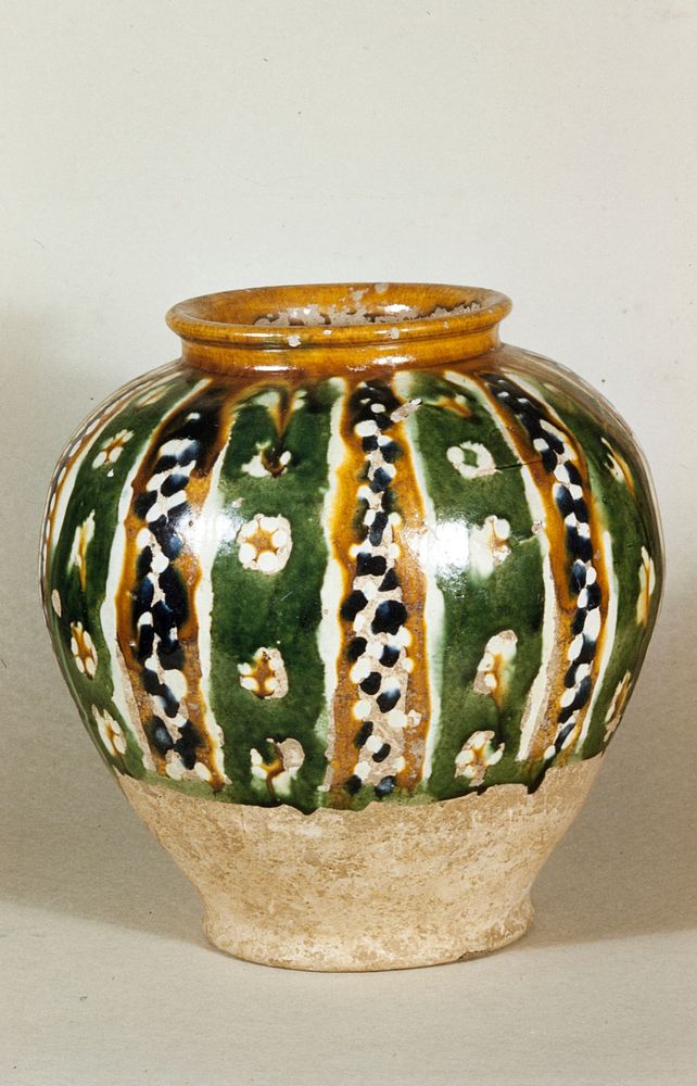 Jar, green, brown, and blue glaze. White earthenware with 3-color lead glaze.. Original from the Minneapolis Institute of…