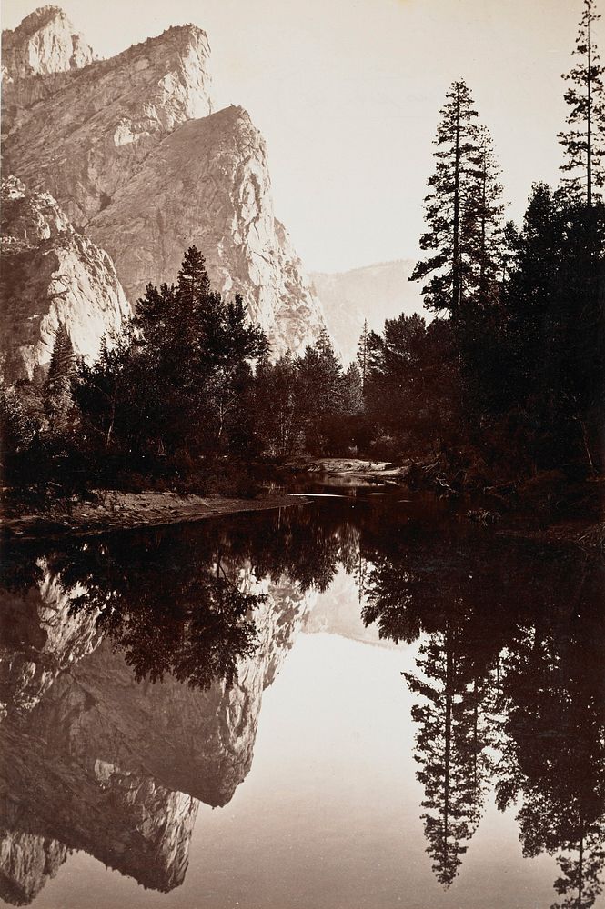 trees and cliffs perfectly reflected in lake. Original from the Minneapolis Institute of Art.