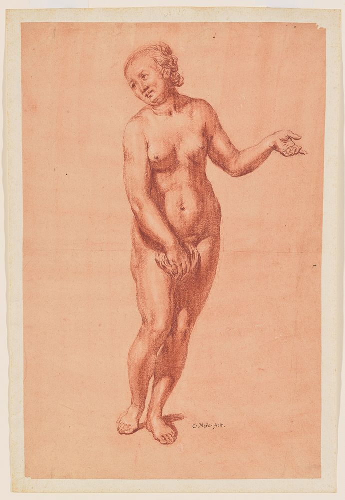 standing nude woman; contraposto pose with PL arm out with elbow slightly bent; head tilted to PR. Original from the…