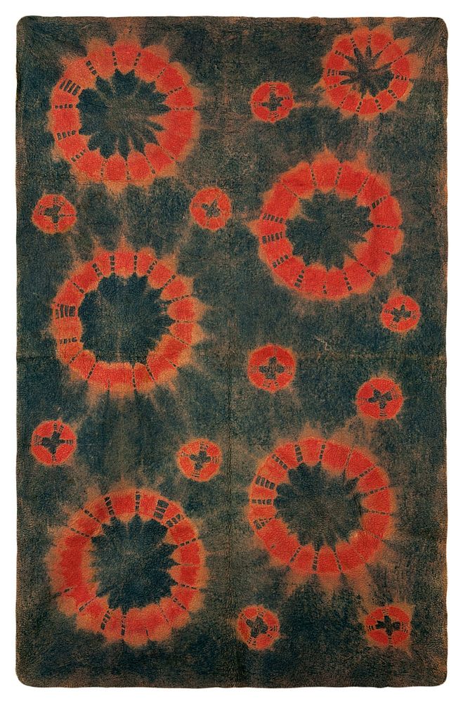 Red orange circles (five large, 11 small) scattered on a green blue background. Original from the Minneapolis Institute of…
