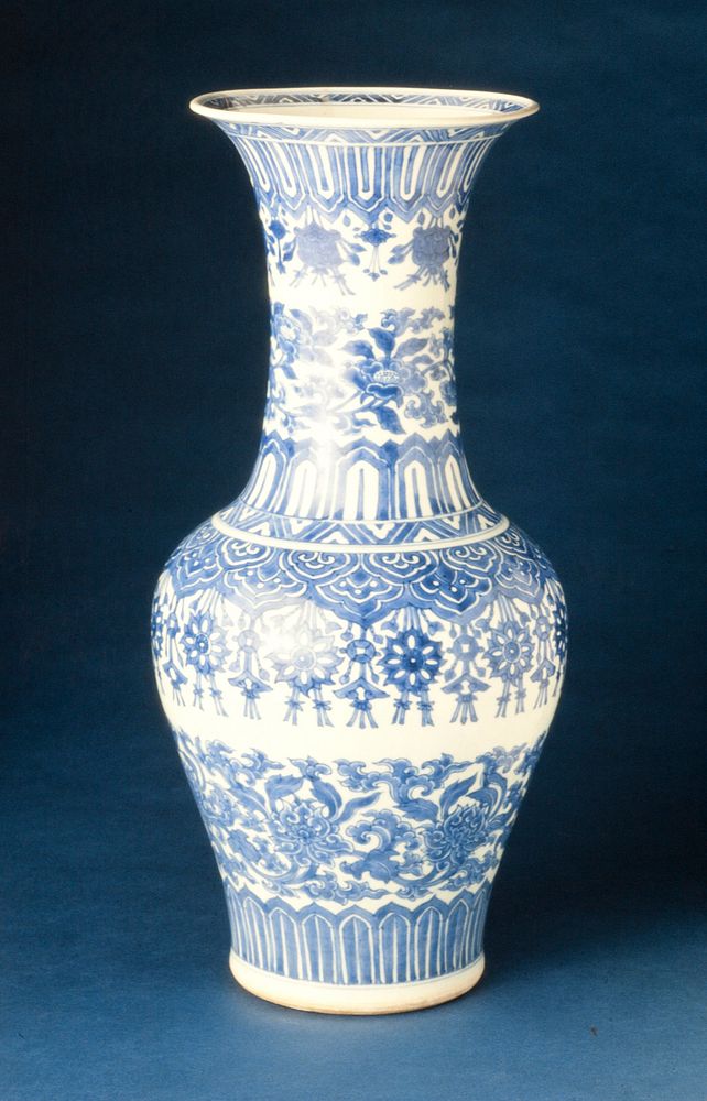 baluster vase, porcelain, Ching Dynasty, K'ang Hsi Period (1662-1722), underglaze blue decor of flowers and auspicious…