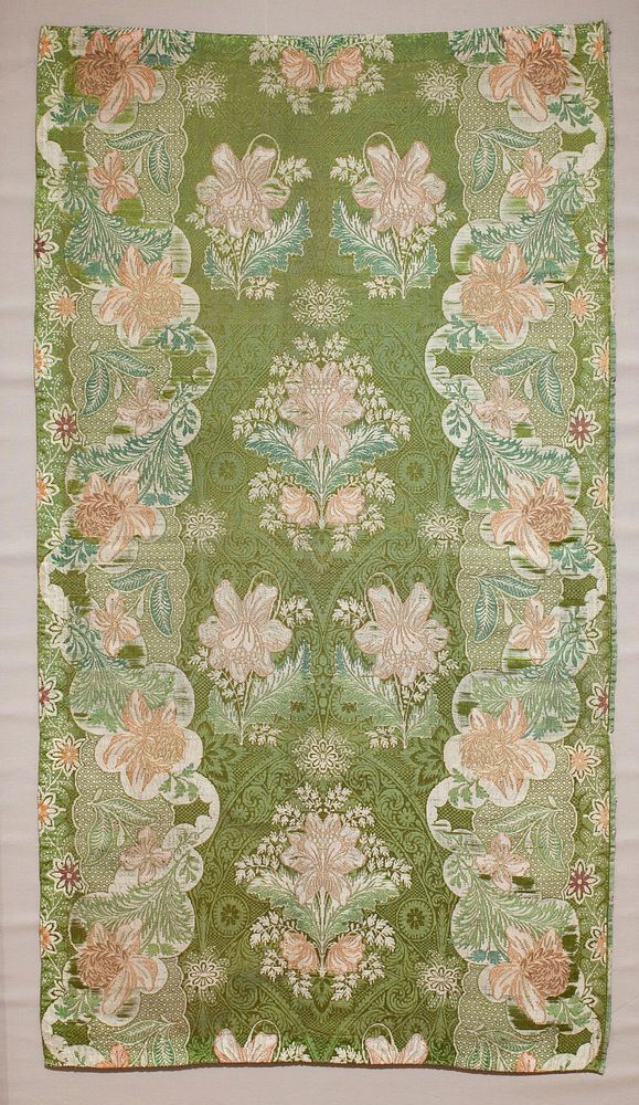 silk, lime green with gold metallic thread in edges and border, lime green lining. Original from the Minneapolis Institute…