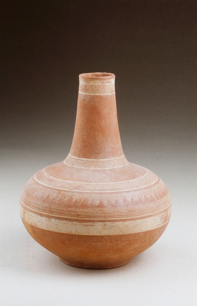 Late Haripunchi Bottle, orange earthenware with white inlay.. Original from the Minneapolis Institute of Art.