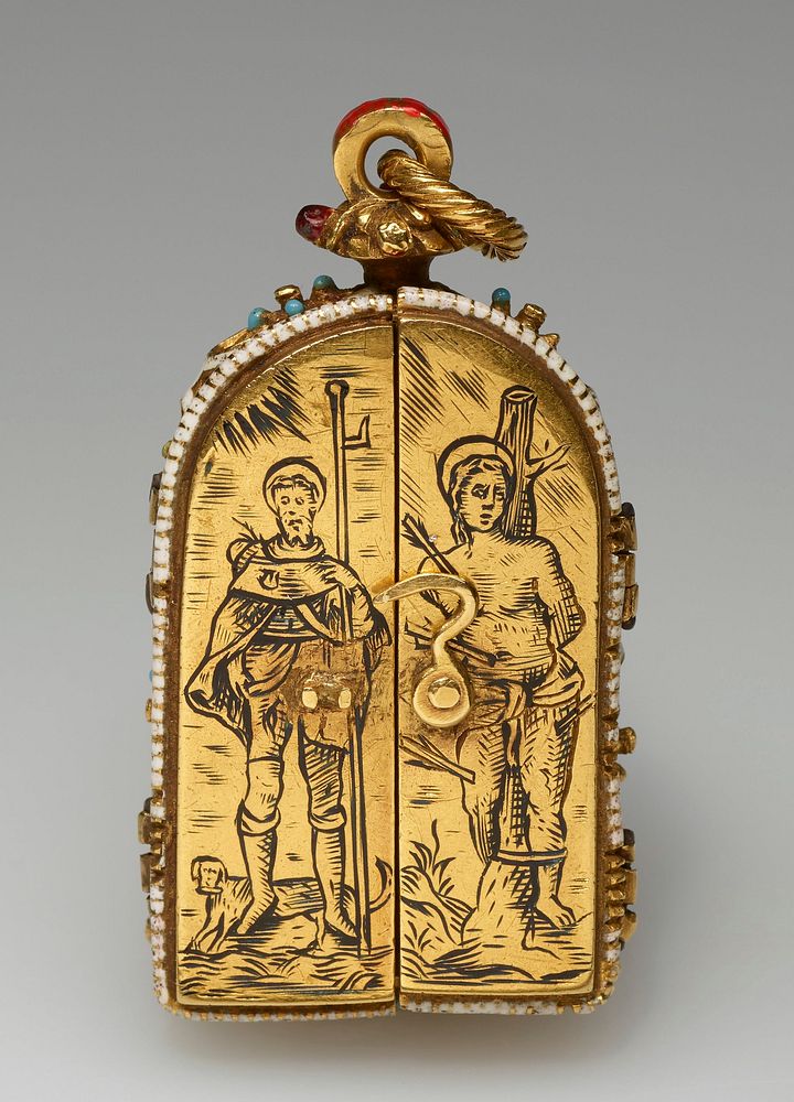 pendant in the form of a triptych; interior carving depicts the Deposition of Christ; exterior each door engraved with image…