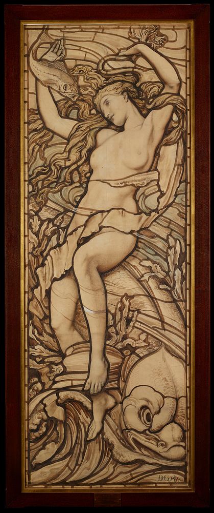 Design for a stained glass window; once thought to be by Dante Gabriel Rosetti from a series of The Elements. Original from…