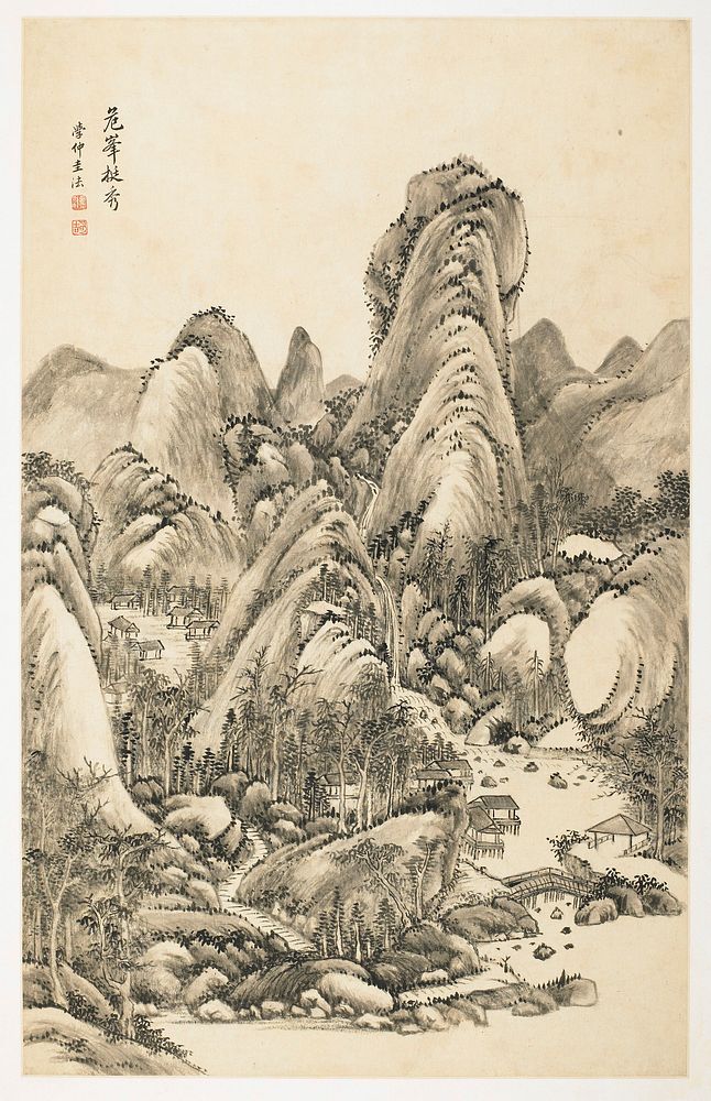 Mountains with buildings. Original from the Minneapolis Institute of Art.