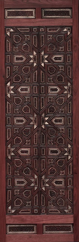 Door Panel, Mamluk dynasty, wood carved with geometric and arabesque patterns, inlaid with ivory. Panel has modern mount and…