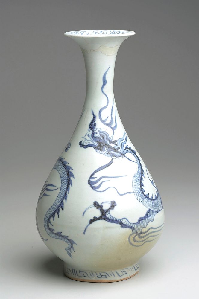 dragon vase, pocelain, Yuan Dynasty, early XIV Century; underglaze blue decor showing 'spiny dragon' motif.. Original from…