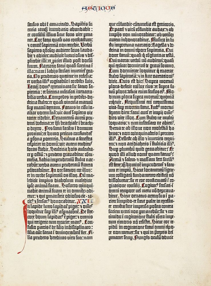 Double-sided leaf from Gutenberg's 42-line Bible, vol. 2, folio 33 (Book of Sirach). Text in Latin; Gothic type.. Original…