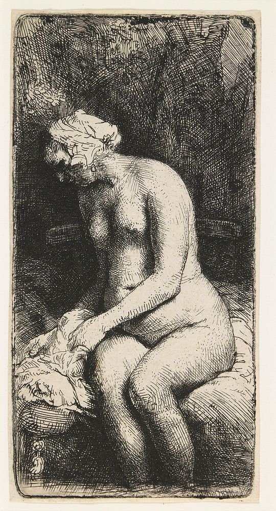 Rembrandt van Rijn's Woman Bathing Her Feet at a Brook. Original from the Minneapolis Institute of Art.