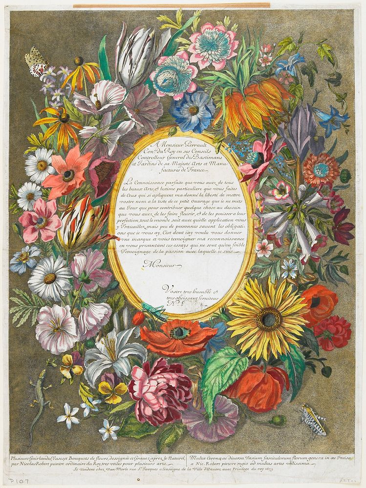 Frontipiece and Title Page from Plusiers Guirlandes, Vases et Bouquets de Fleurs. Original from the Minneapolis Institute of…